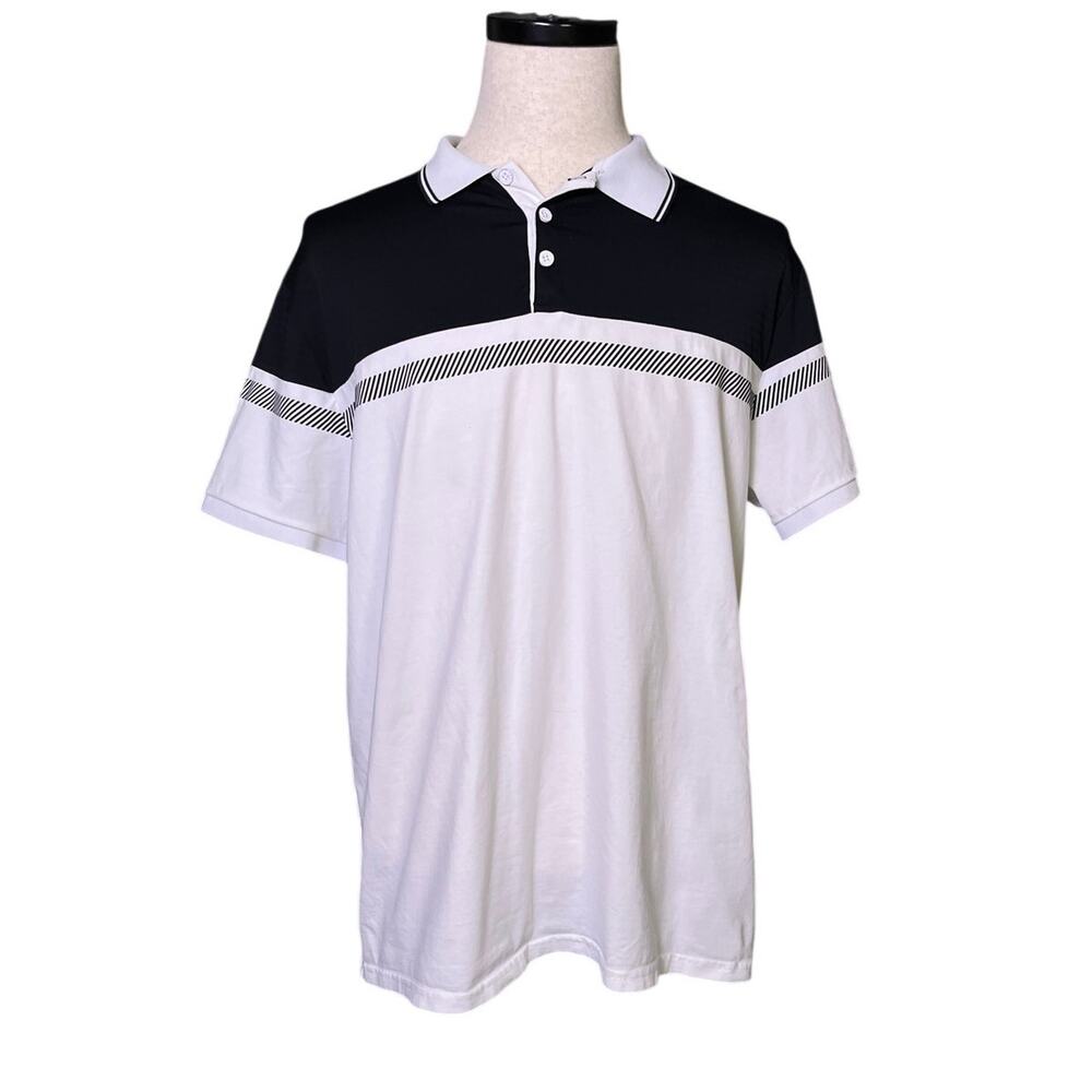 Scott James Polo Shirt Mens XL Black White Performance Golf Stretch Casual